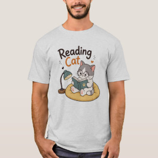 かわいい猫 読書好きな猫 読書 イラスト Tシャツ