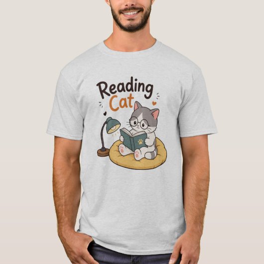 かわいい猫 読書好きな猫 読書 イラスト Tシャツ (正面)