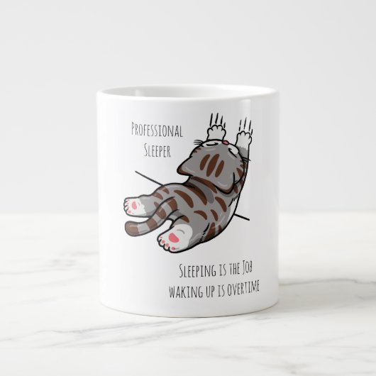 かわいい猫、面白い猫、プロの寝る専門家 ジャンボコーヒーマグカップ (正面)