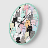 かわいい猫、面白い猫、漫画の猫のパターンの時計 ラージ壁時計 (傾斜)