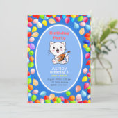 かわいい猫 & 風船 3歳の誕生日パーティー招待状 招待状 (スタンド正面)