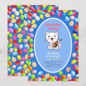 かわいい猫 & 風船 3歳の誕生日パーティー招待状 招待状 (正面/裏面)