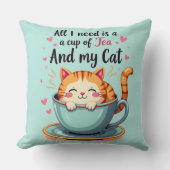 かわいい猫inティーカップかわいいコージーアート クッション (正面)