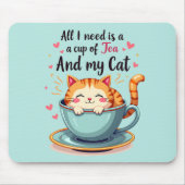 かわいい猫inティーカップかわいいコージーアート マウスパッド (正面)