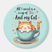 かわいい猫inティーカップかわいいコージーアート マグネット (正面)