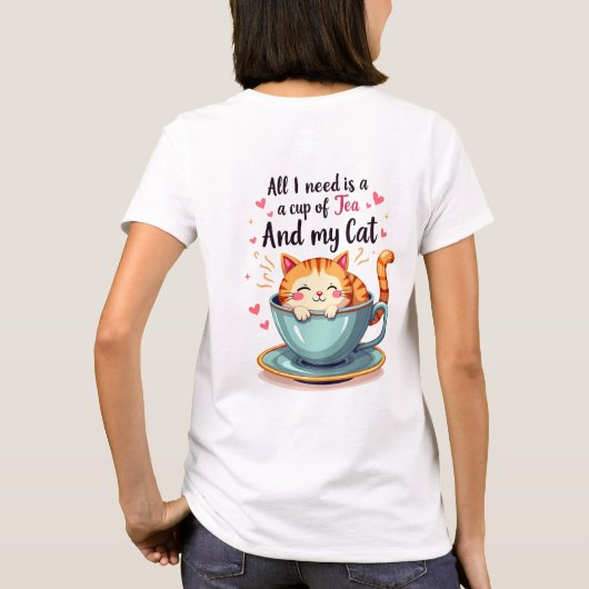 かわいい猫inティーカップかわいいコージーアート tシャツ (裏面)