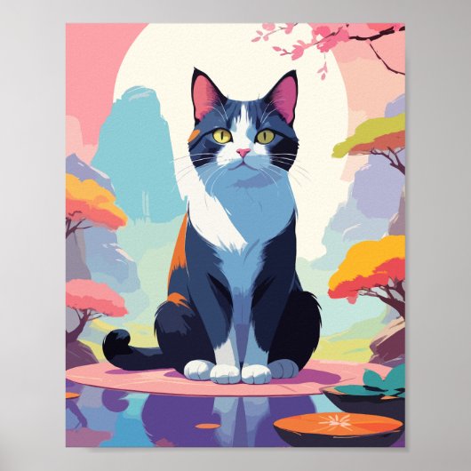 かわいい猫in池 ポスター (正面)