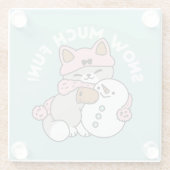 かわいい猫in雪ギアwith雪だるまアート ガラスコースター (裏面)