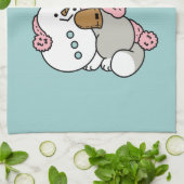かわいい猫in雪ギアwith雪だるまアート キッチンタオル (折り畳み)