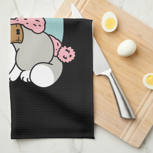 かわいい猫in雪ギアwith雪だるまアート キッチンタオル (四つ折り)