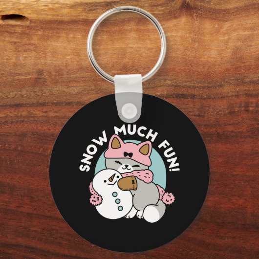 かわいい猫in雪ギアwith雪だるまアート キーホルダー (正面)