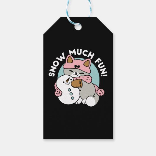 かわいい猫in雪ギアwith雪だるまアート ギフトタグ (正面)