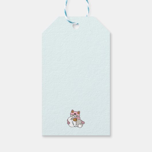 かわいい猫in雪ギアwith雪だるまアート ギフトタグ (裏面)