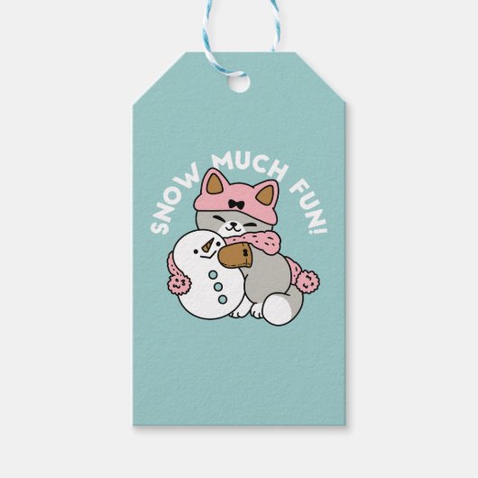 かわいい猫in雪ギアwith雪だるまアート ギフトタグ (正面)