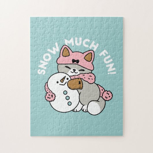 かわいい猫in雪ギアwith雪だるまアート ジグソーパズル (縦)