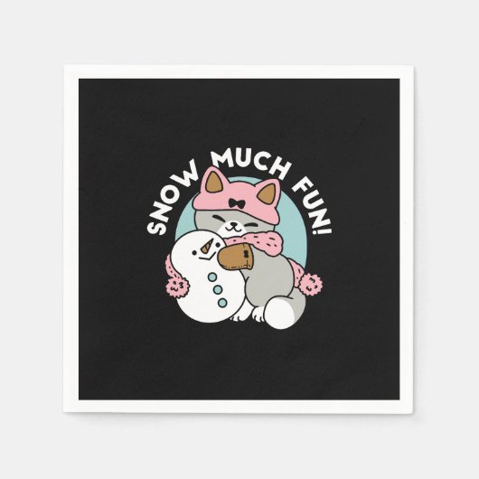 かわいい猫in雪ギアwith雪だるまアート スタンダードカクテルナプキン (正面)