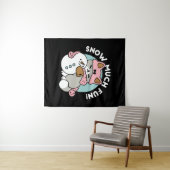 かわいい猫in雪ギアwith雪だるまアート タペストリー (インサイチュ(横))