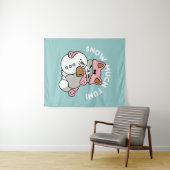 かわいい猫in雪ギアwith雪だるまアート タペストリー (インサイチュ(横))