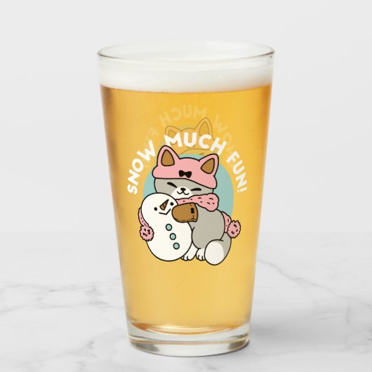 かわいい猫in雪ギアwith雪だるまアート タンブラーグラス (ドリンク正面)
