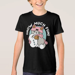 かわいい猫in雪ギアwith雪だるまアート トライブレンドTシャツ