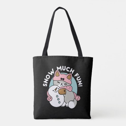 かわいい猫in雪ギアwith雪だるまアート トートバッグ (裏面)