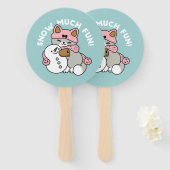 かわいい猫in雪ギアwith雪だるまアート ハンドファン (正面&裏面)