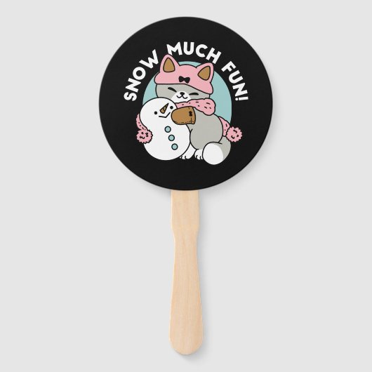 かわいい猫in雪ギアwith雪だるまアート ハンドファン (正面)