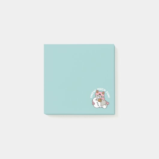かわいい猫in雪ギアwith雪だるまアート ポストイット (正面)