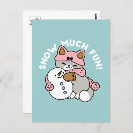 かわいい猫in雪ギアwith雪だるまアート ポストカード