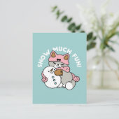 かわいい猫in雪ギアwith雪だるまアート ポストカード (スタンド正面)