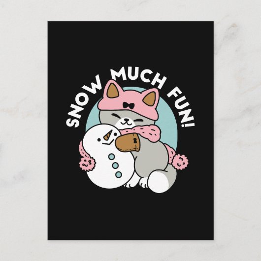 かわいい猫in雪ギアwith雪だるまアート ポストカード (正面)