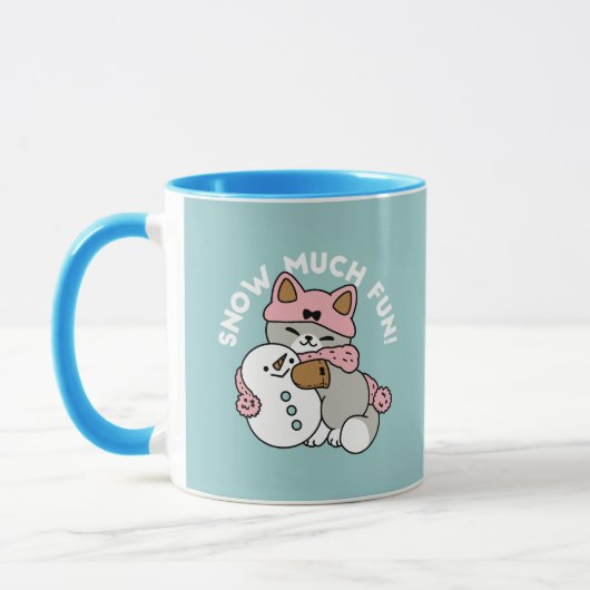 かわいい猫in雪ギアwith雪だるまアート マグカップ (左)