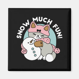 かわいい猫in雪ギアwith雪だるまアート マグネット