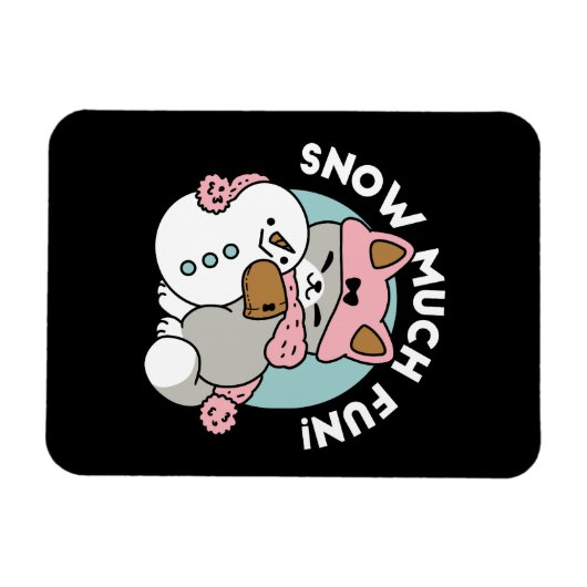 かわいい猫in雪ギアwith雪だるまアート マグネット (横)