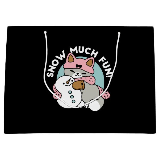 かわいい猫in雪ギアwith雪だるまアート ラージペーパーバッグ (正面)