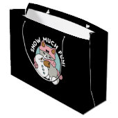 かわいい猫in雪ギアwith雪だるまアート ラージペーパーバッグ (裏面アングル)