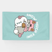 かわいい猫in雪ギアwith雪だるまアート 横断幕 (横)