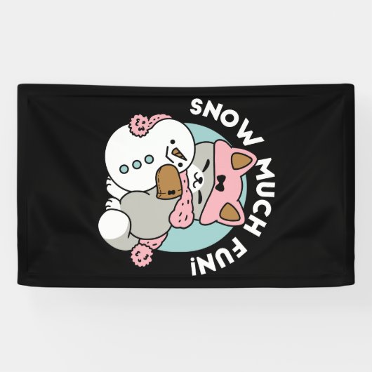 かわいい猫in雪ギアwith雪だるまアート 横断幕 (横)