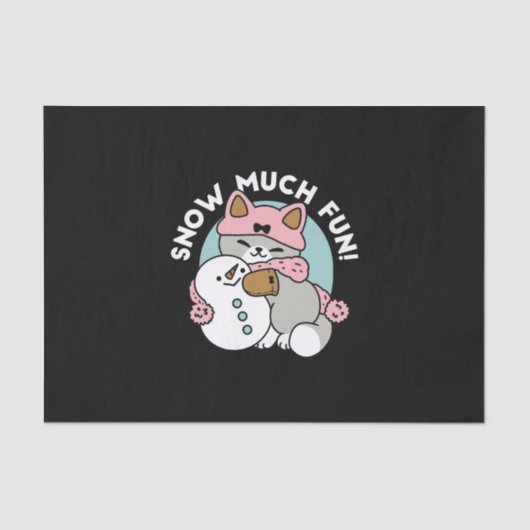 かわいい猫in雪ギアwith雪だるまアート 薄葉紙 (正面)