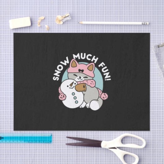 かわいい猫in雪ギアwith雪だるまアート 薄葉紙 (クラフト)