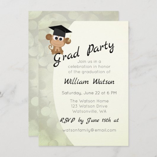 かわいい猿のテーマの卒業のパーティの招待状 招待状 (正面/裏面)