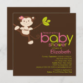 かわいい猿の女の子のベビーシャワーの招待状 招待状 (正面/裏面)