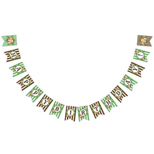 かわいい猿の男の子のジャングルサファリの名前の旗 バンティングフラッグ (全)