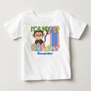 かわいい猿の第1誕生日 ベビーTシャツ