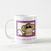 かわいい猿の紫色のマグ コーヒーマグカップ (左)
