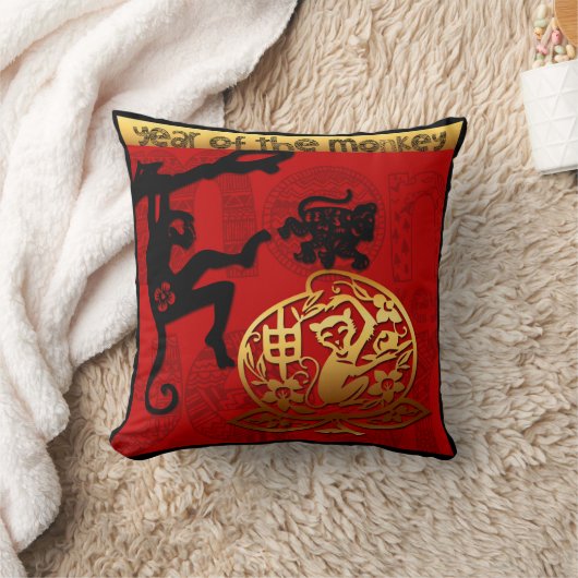 かわいい猿中国のな年の(占星術の)十二宮図の誕生日の枕 クッション (ブランケット)