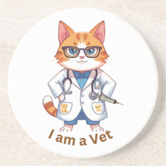 かわいい獣医猫 "I Am a Vet" デザイン コースター