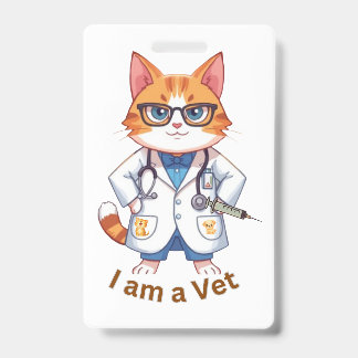 かわいい獣医猫 "I Am a Vet" デザイン バッジ