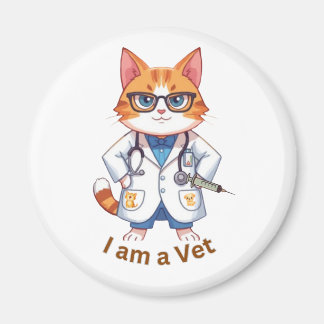 かわいい獣医猫 "I Am a Vet" デザイン マグネット