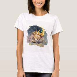 かわいい王ライオンが月に寝そべっている Tシャツ